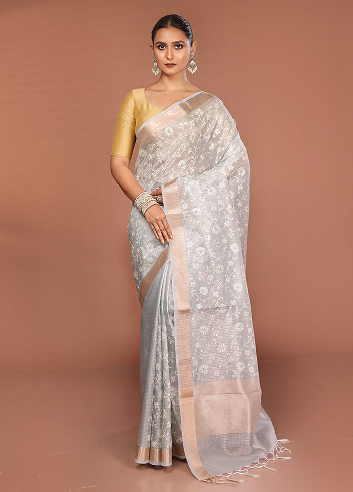 Grey Cotton Saree With Blouse Piece