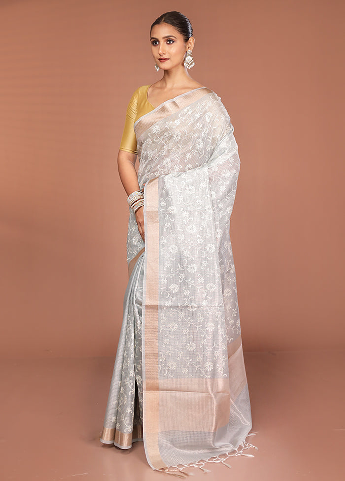 Grey Cotton Saree With Blouse Piece