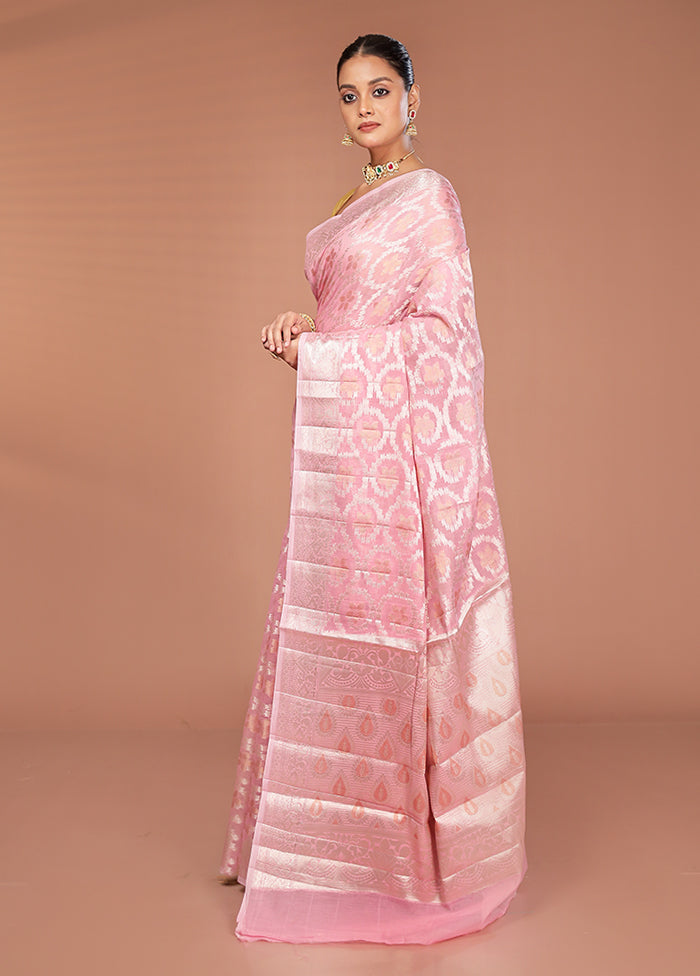 Pink Kora Silk Saree With Blouse Piece