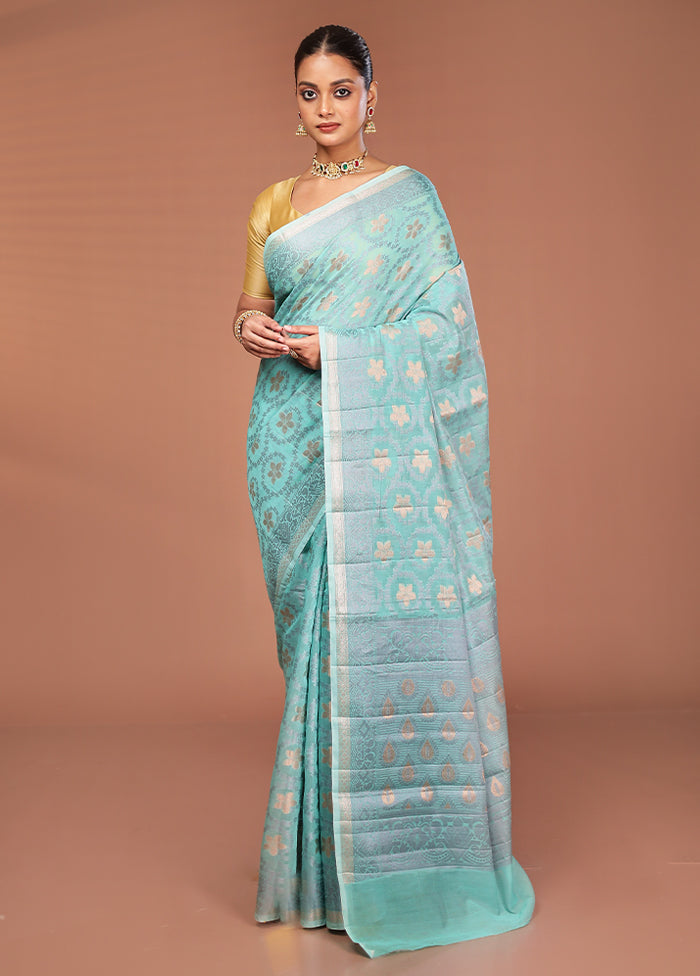 Blue Kora Silk Saree With Blouse Piece