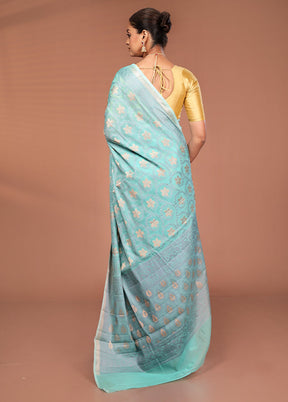 Blue Kora Silk Saree With Blouse Piece