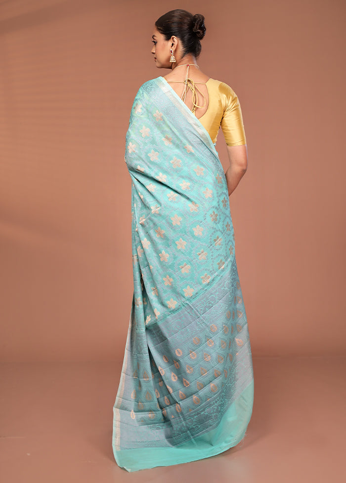Blue Kora Silk Saree With Blouse Piece