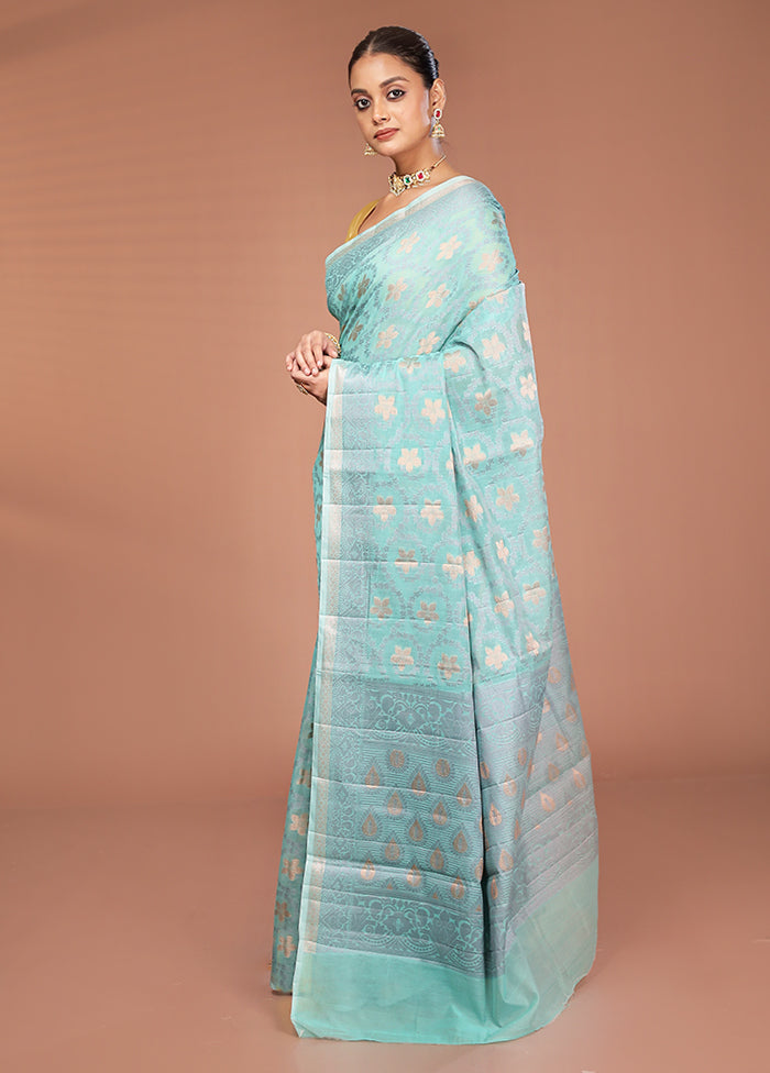 Blue Kora Silk Saree With Blouse Piece