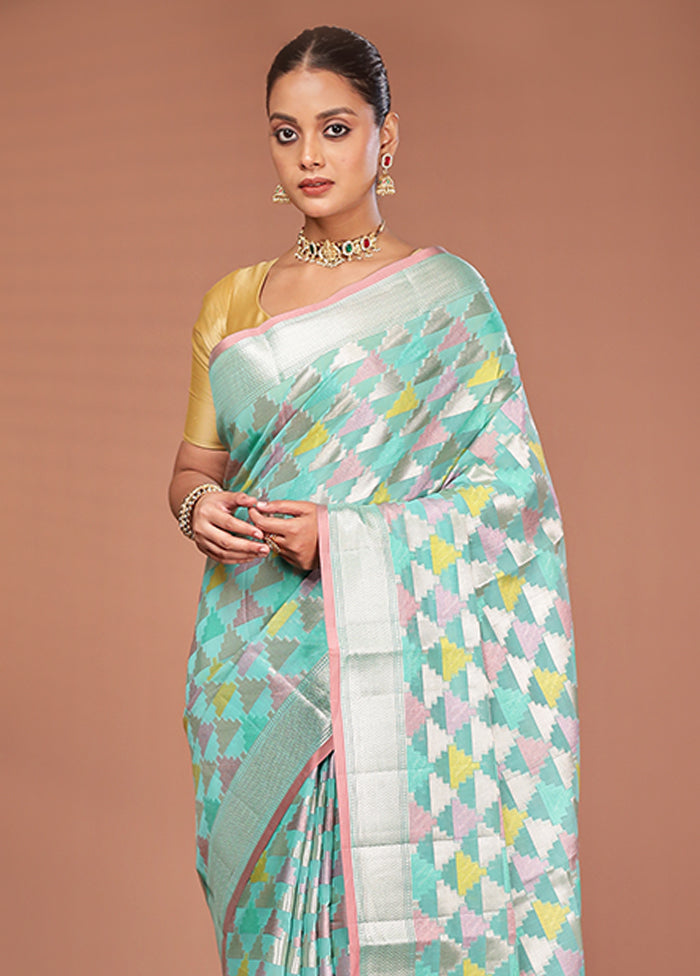 Blue Kora Silk Saree With Blouse Piece