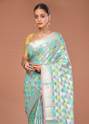 Blue Kora Silk Saree With Blouse Piece