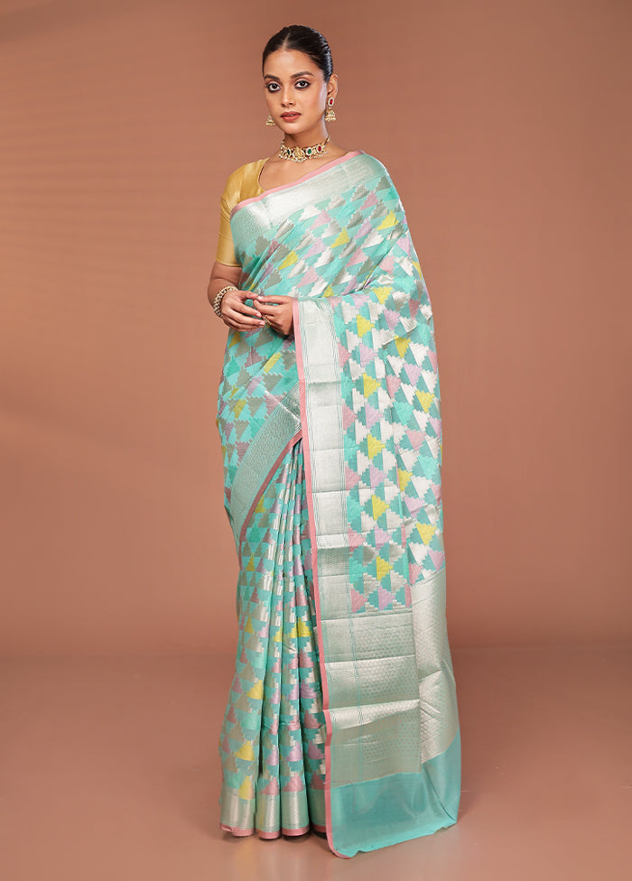 Blue Kora Silk Saree With Blouse Piece