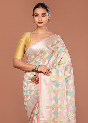 Pink Kora Silk Saree With Blouse Piece