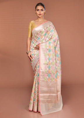 Pink Kora Silk Saree With Blouse Piece
