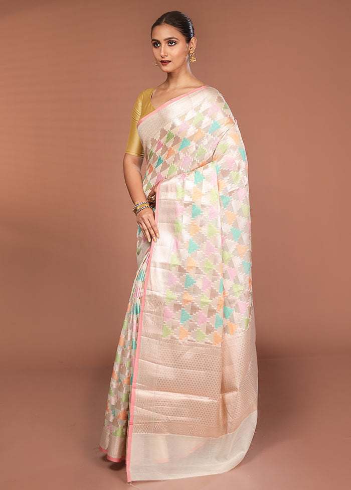 Pink Kora Silk Saree With Blouse Piece