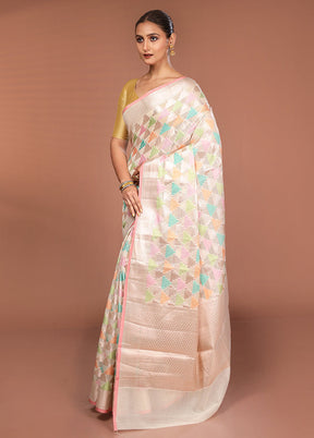 Pink Kora Silk Saree With Blouse Piece
