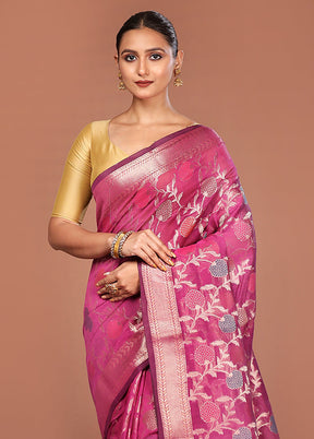 Pink Kora Silk Saree With Blouse Piece