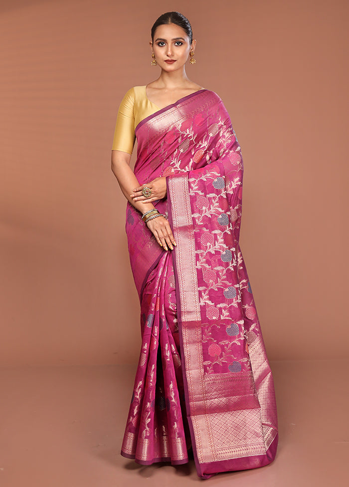 Pink Kora Silk Saree With Blouse Piece