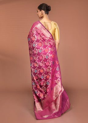 Pink Kora Silk Saree With Blouse Piece