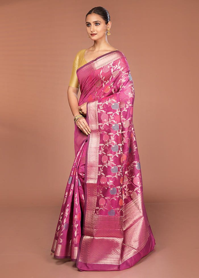 Pink Kora Silk Saree With Blouse Piece
