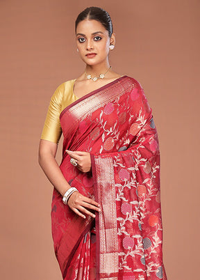 Red Kora Silk Saree With Blouse Piece