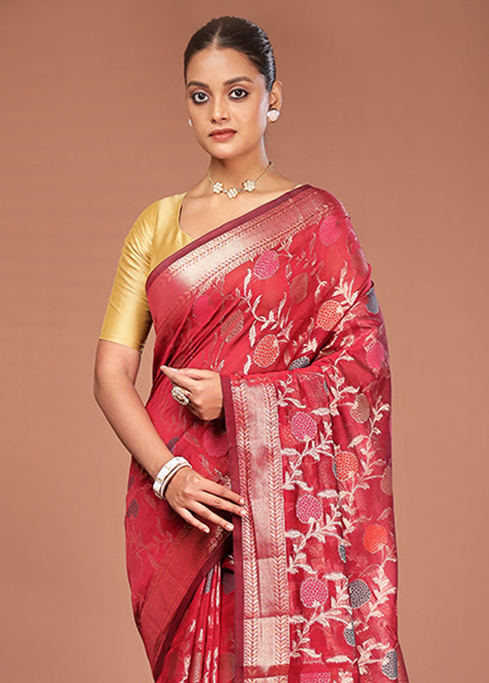 Red Kora Silk Saree With Blouse Piece