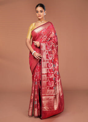 Red Kora Silk Saree With Blouse Piece