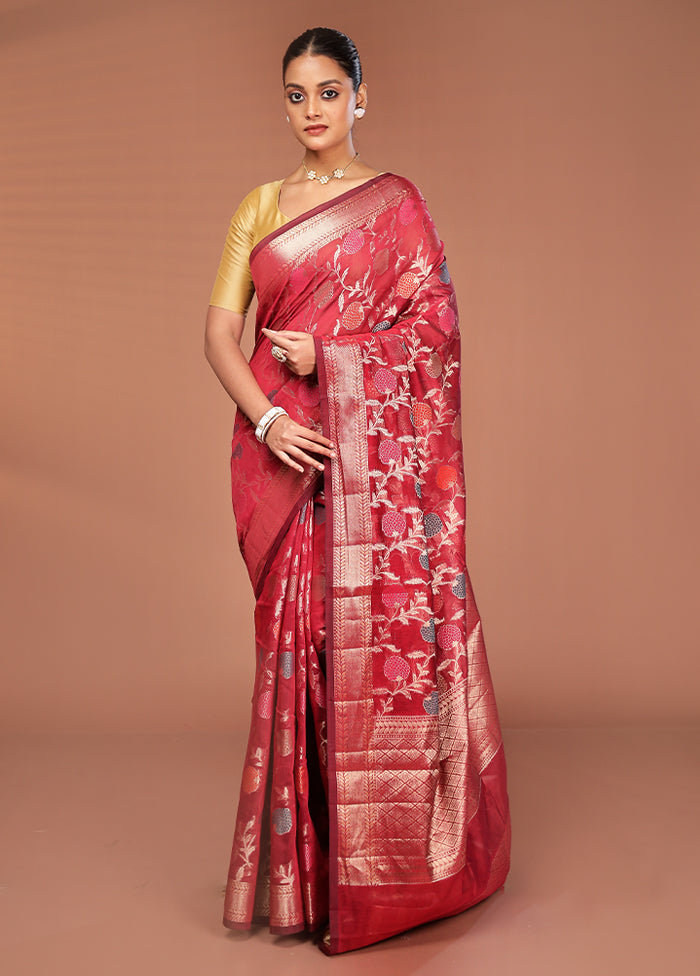 Red Kora Silk Saree With Blouse Piece