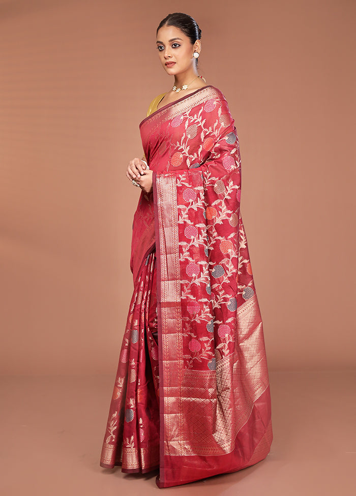 Red Kora Silk Saree With Blouse Piece
