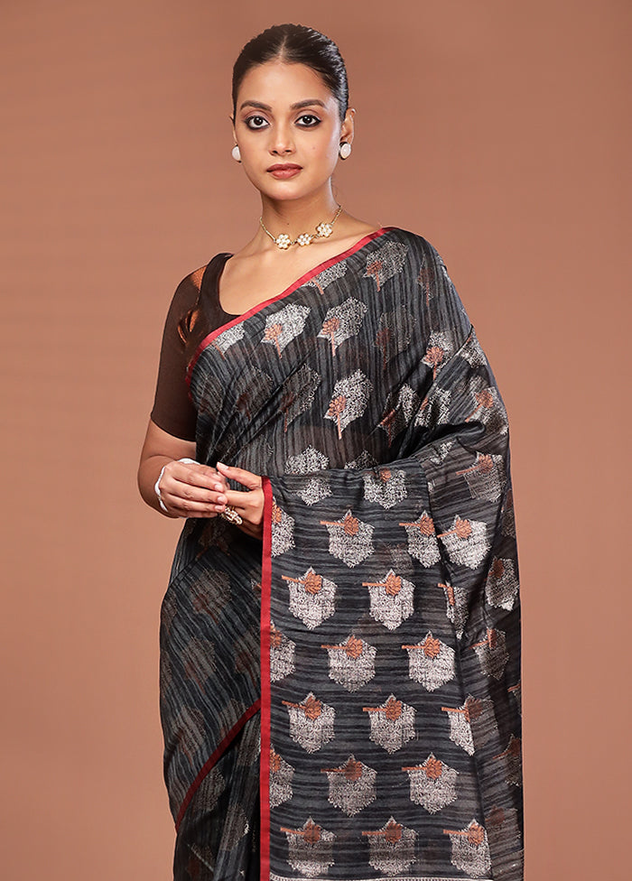 Black Kora Silk Saree With Blouse Piece
