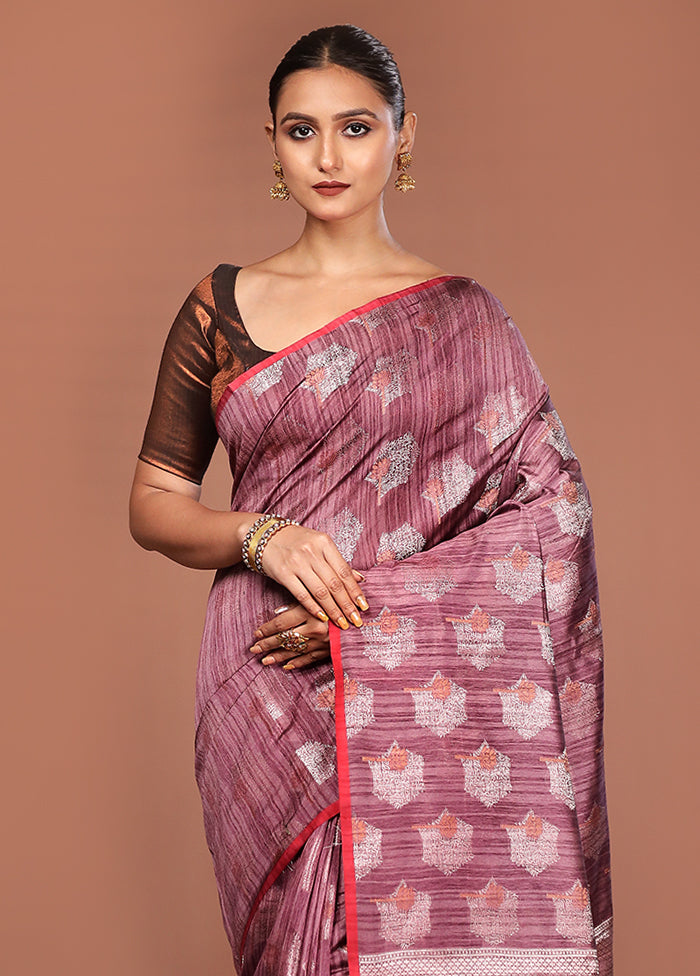 Purple Kora Silk Saree With Blouse Piece