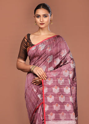 Purple Kora Silk Saree With Blouse Piece