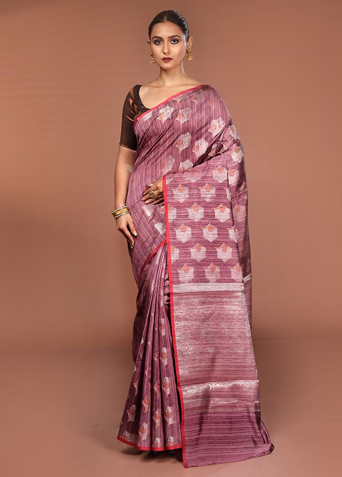 Purple Kora Silk Saree With Blouse Piece