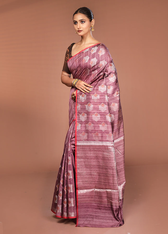 Purple Kora Silk Saree With Blouse Piece