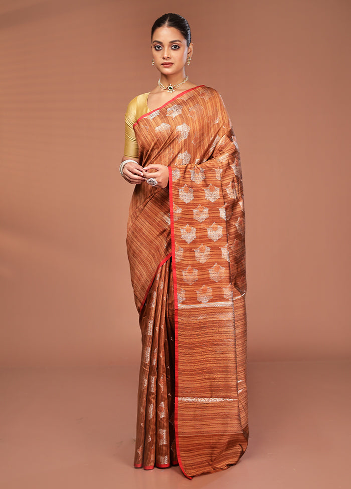 Brown Kora Silk Saree With Blouse Piece