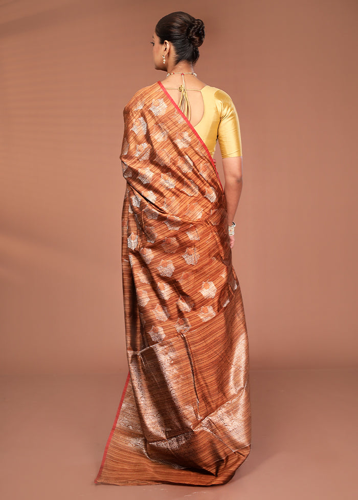 Brown Kora Silk Saree With Blouse Piece