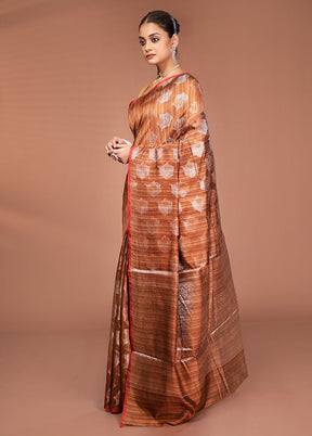 Brown Kora Silk Saree With Blouse Piece
