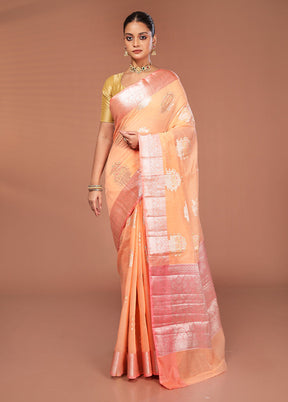 Peach Kora Silk Saree With Blouse Piece