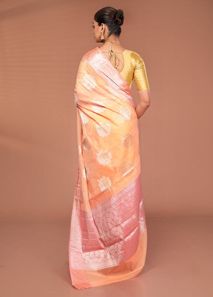 Peach Kora Silk Saree With Blouse Piece