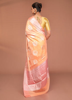 Peach Kora Silk Saree With Blouse Piece