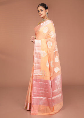 Peach Kora Silk Saree With Blouse Piece