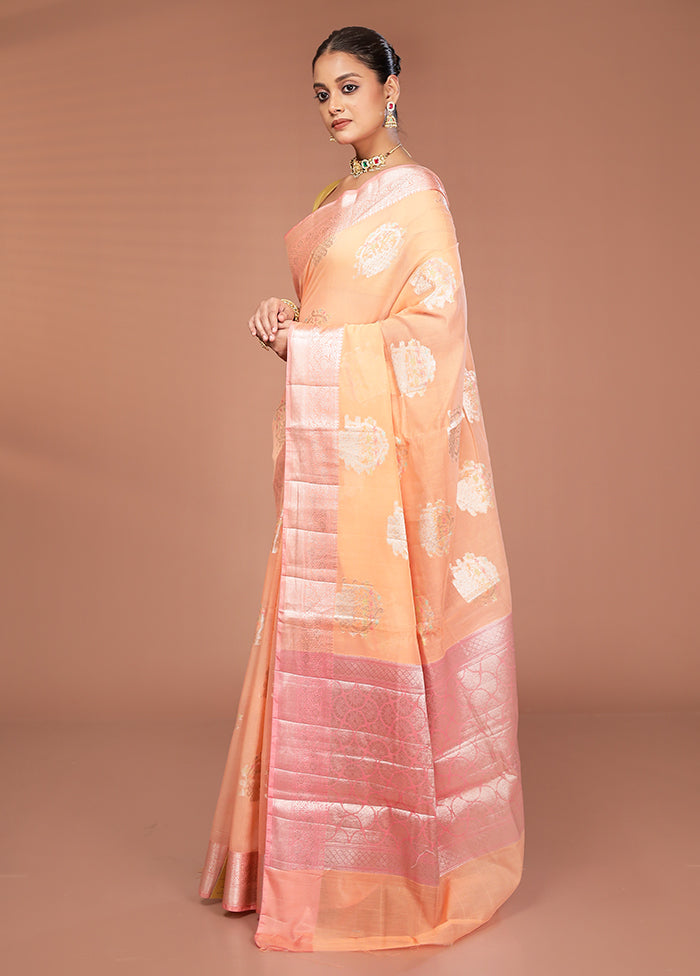 Peach Kora Silk Saree With Blouse Piece