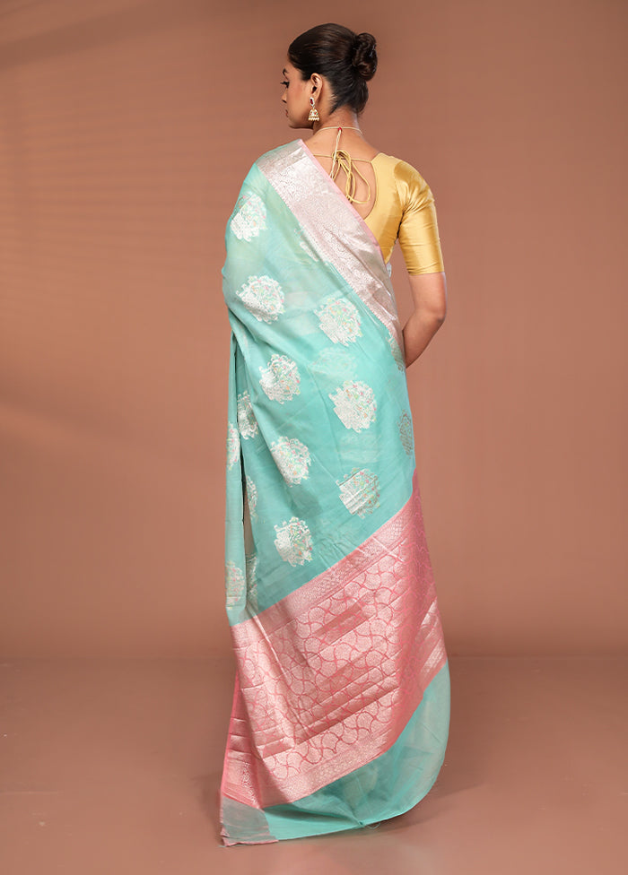 Blue Kora Silk Saree With Blouse Piece