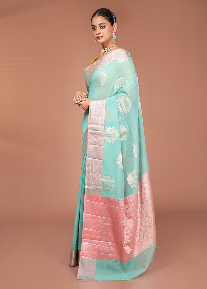 Blue Kora Silk Saree With Blouse Piece