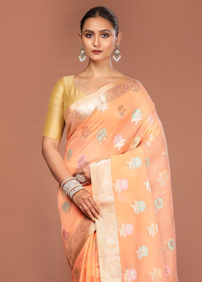 Pink Kora Silk Saree With Blouse Piece