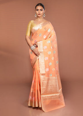 Pink Kora Silk Saree With Blouse Piece