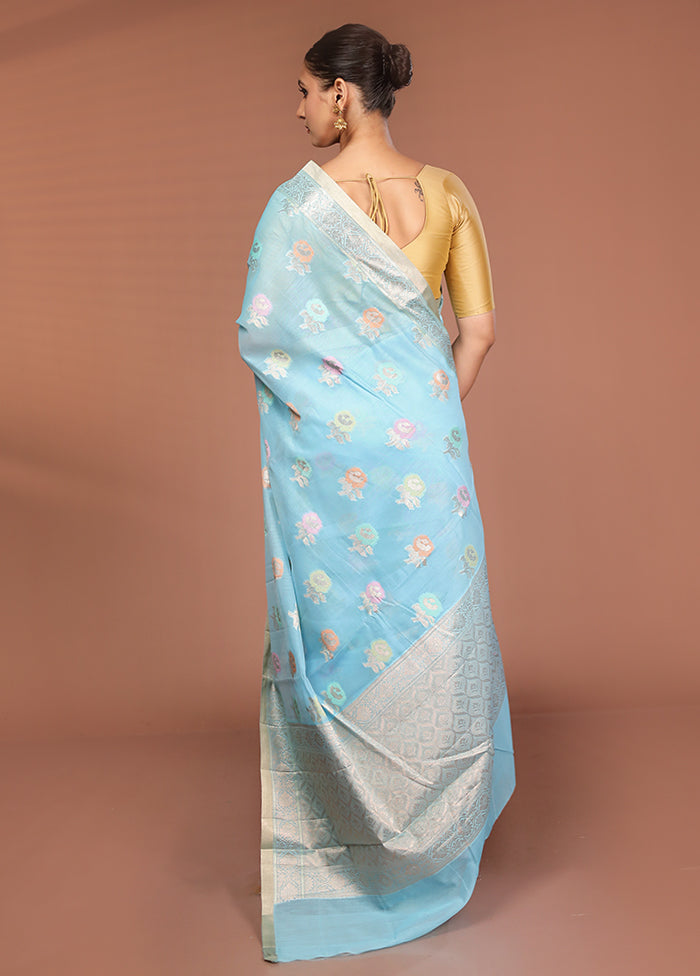 Blue Kora Silk Saree With Blouse Piece