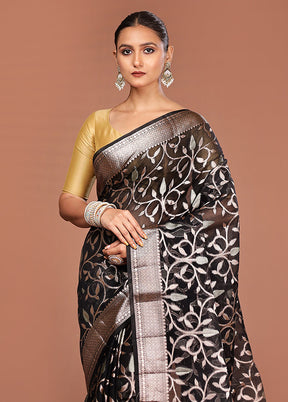 Black Kora Silk Saree With Blouse Piece