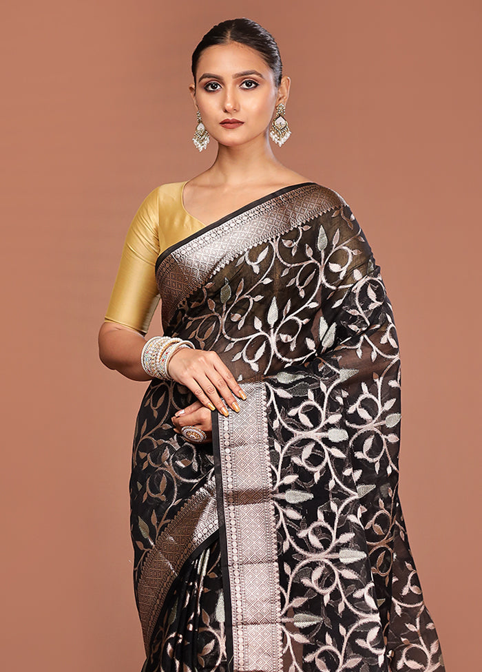 Black Kora Silk Saree With Blouse Piece