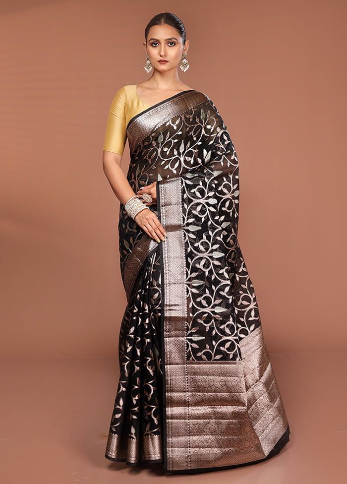 Black Kora Silk Saree With Blouse Piece