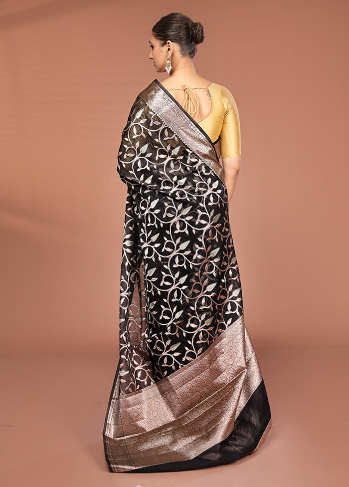 Black Kora Silk Saree With Blouse Piece