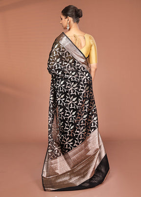 Black Kora Silk Saree With Blouse Piece