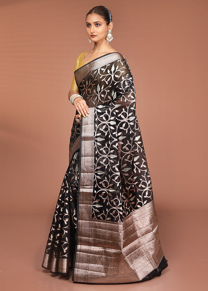 Black Kora Silk Saree With Blouse Piece