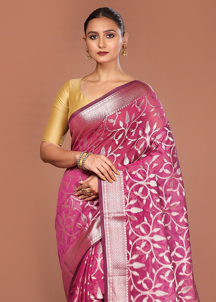 Pink Kora Silk Saree With Blouse Piece