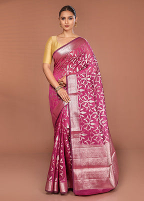 Pink Kora Silk Saree With Blouse Piece