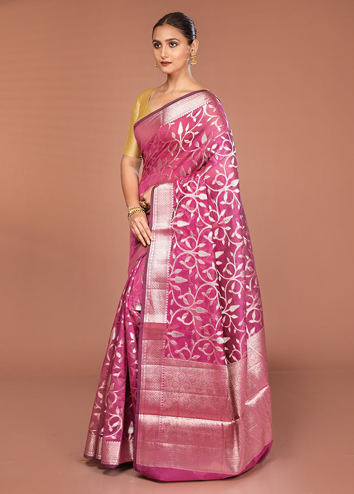 Pink Kora Silk Saree With Blouse Piece